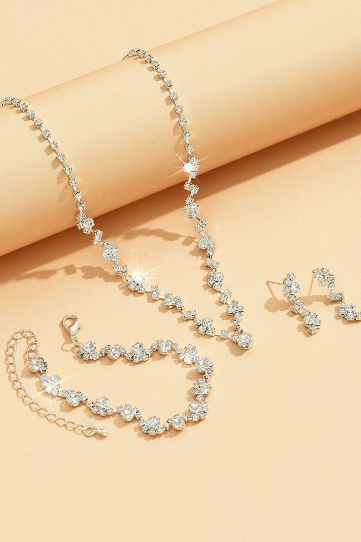 Renkada Silver-Tone Zircon Necklace, Earrings & Bracelet Set – 3-Piece