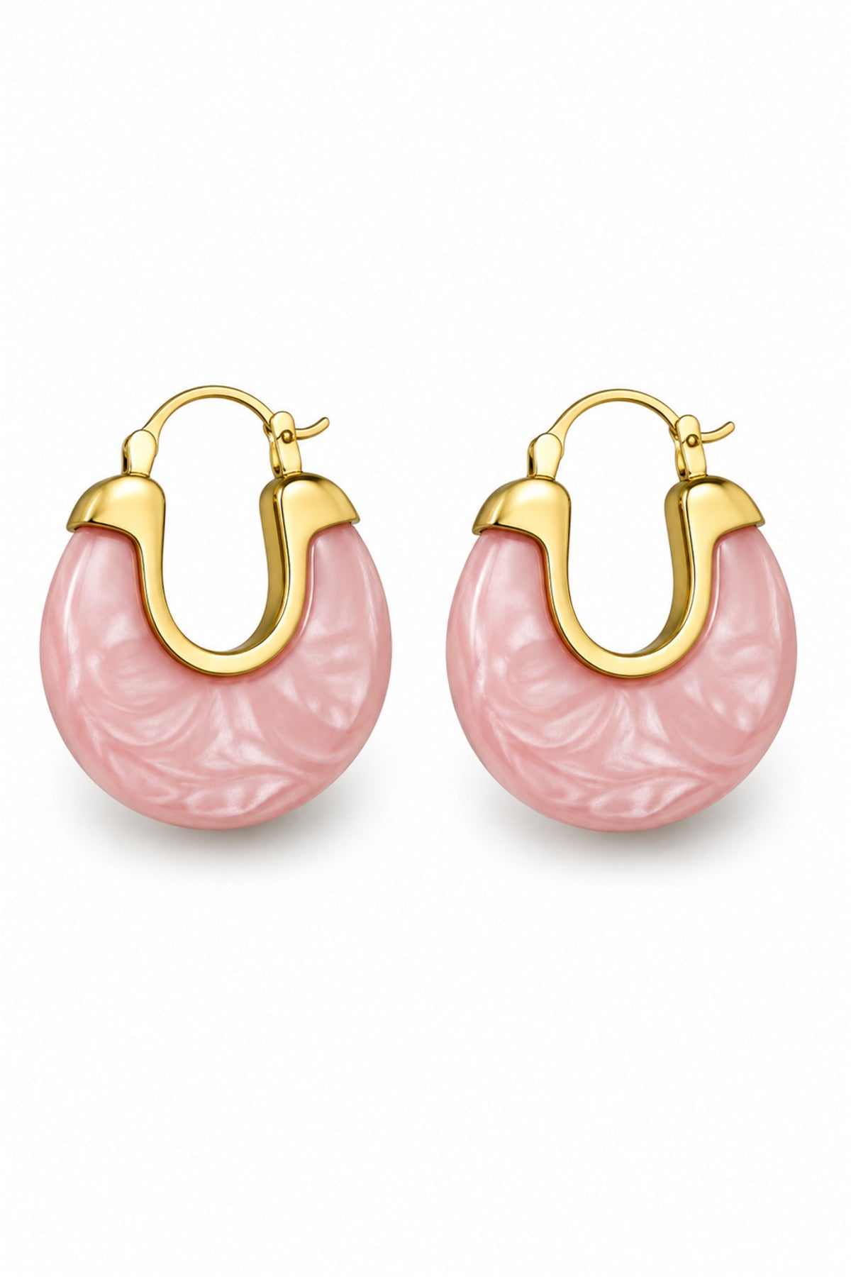 Jack Ferrero Gold-Tone Pink Acrylic Steel Hoop Earrings