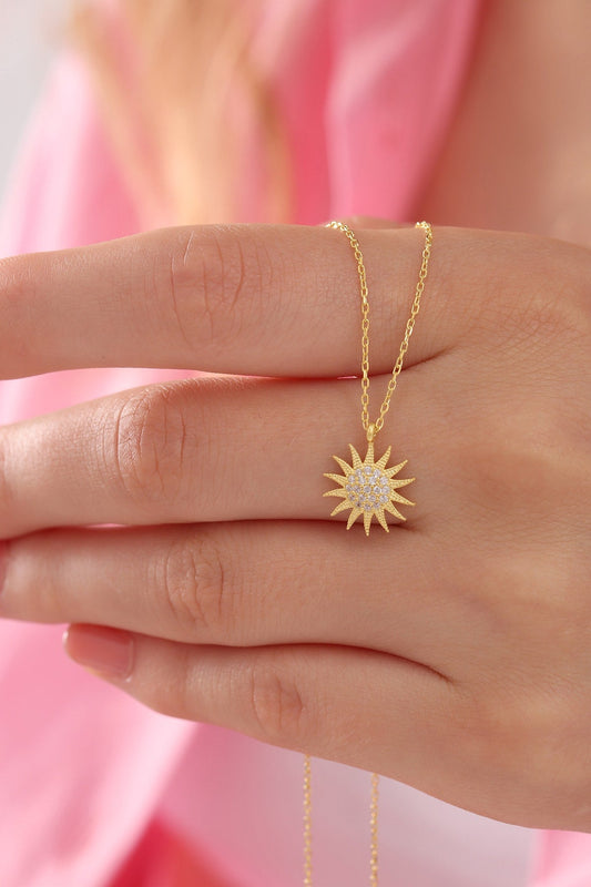 Bilsen 925 Silver Gold-Plated Zircon Sun Necklace