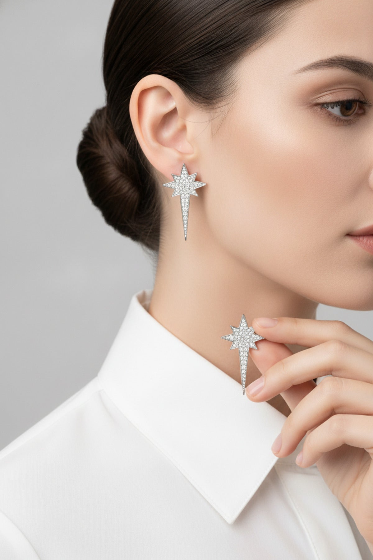 Jack Ferrero Silver-Tone Zircon North Star Earrings