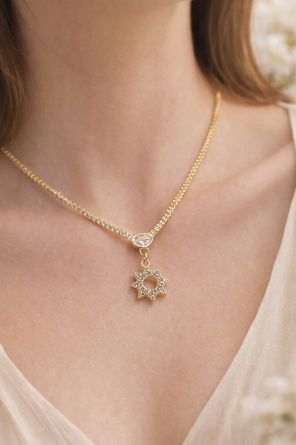 Glowy&Co. Stella Zircon 14K Gold-Tone Steel Necklace