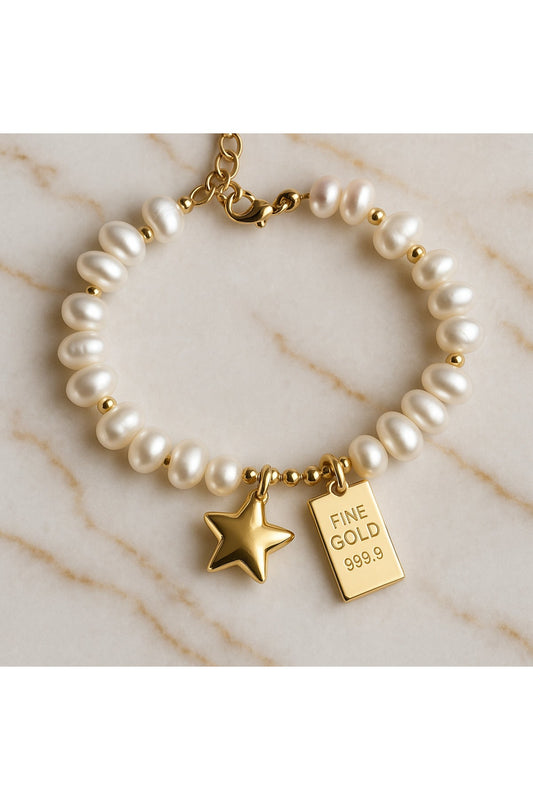 Monalisa Toka Women's Gold Star & Pearl Dangle Bracelet