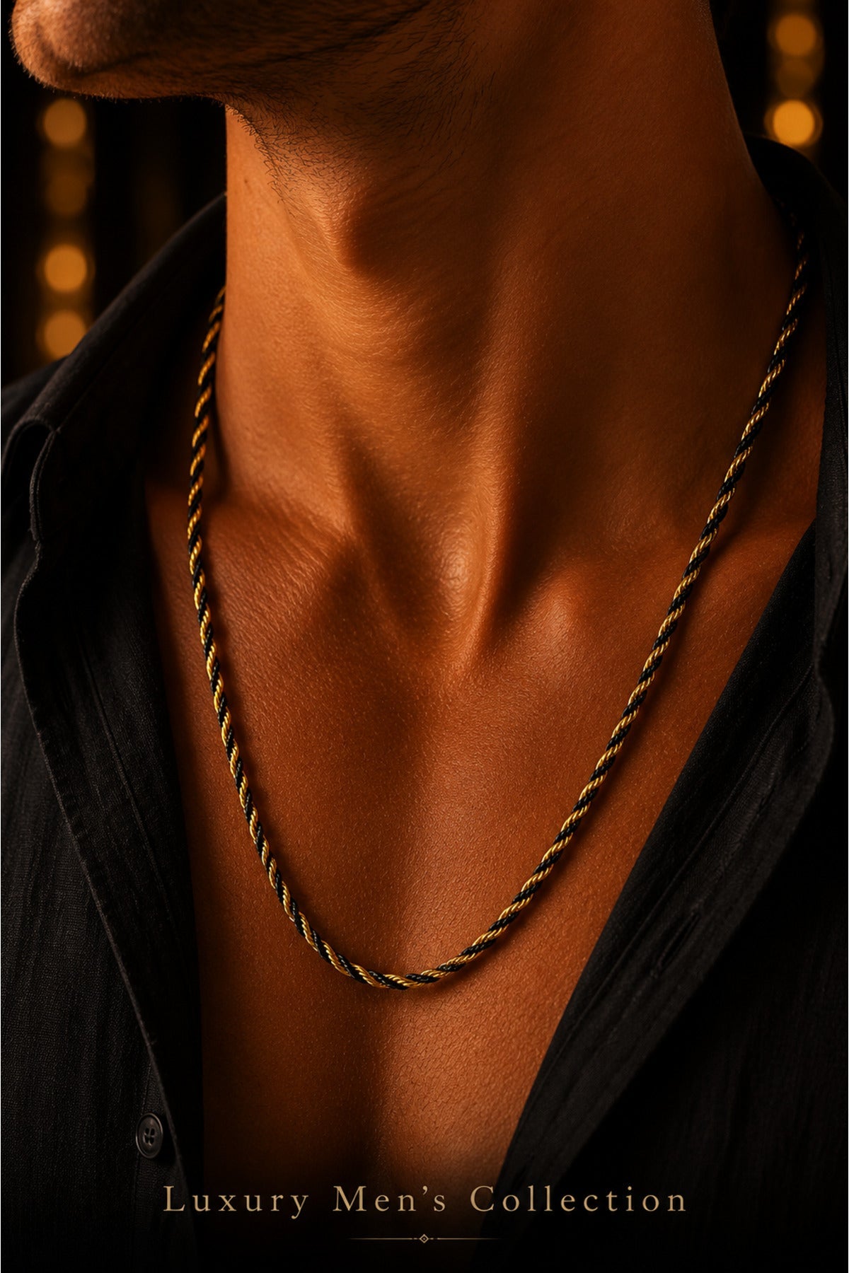 Jack Ferrero Men's Black & Gold Steel Twist Rope Chain Necklace