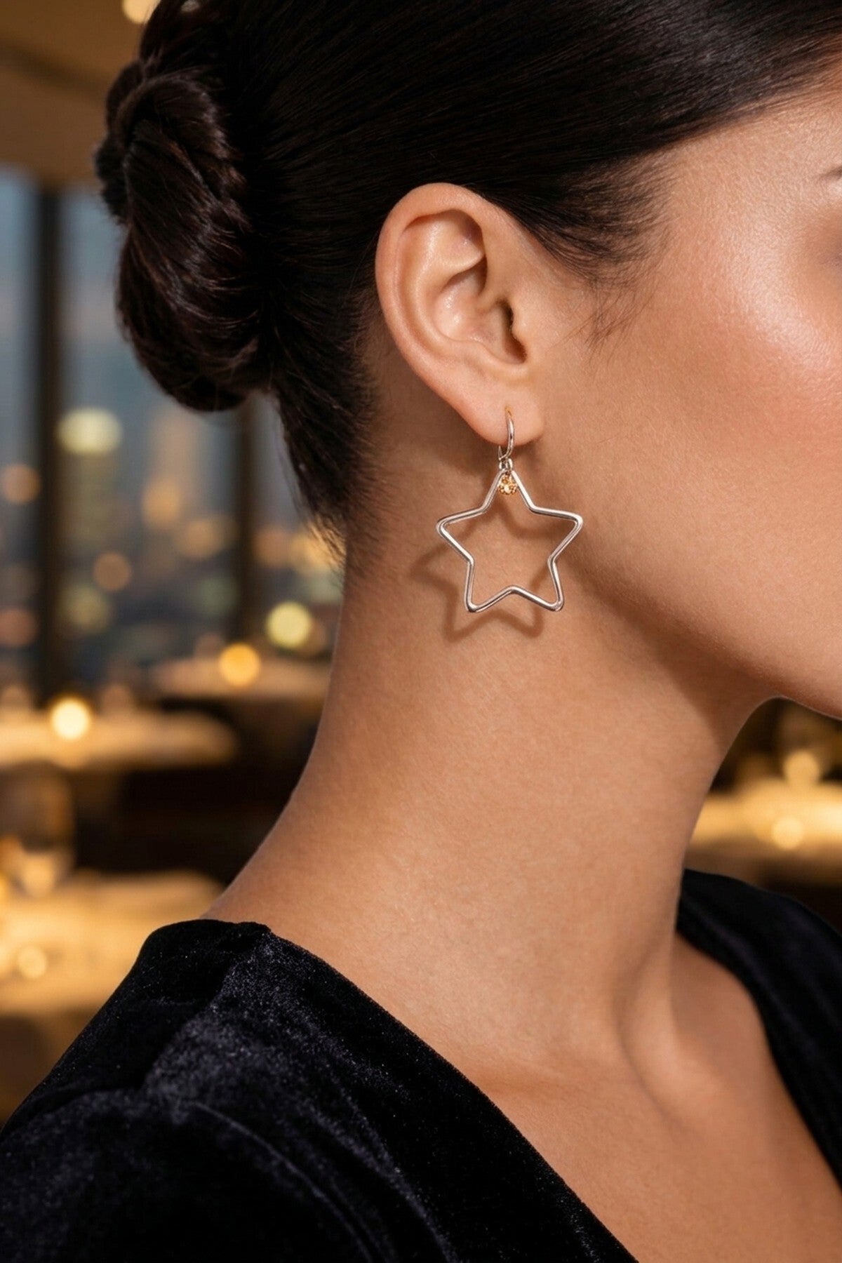 Jack Ferrero Women's Silver Steel Star Dangle Earrings