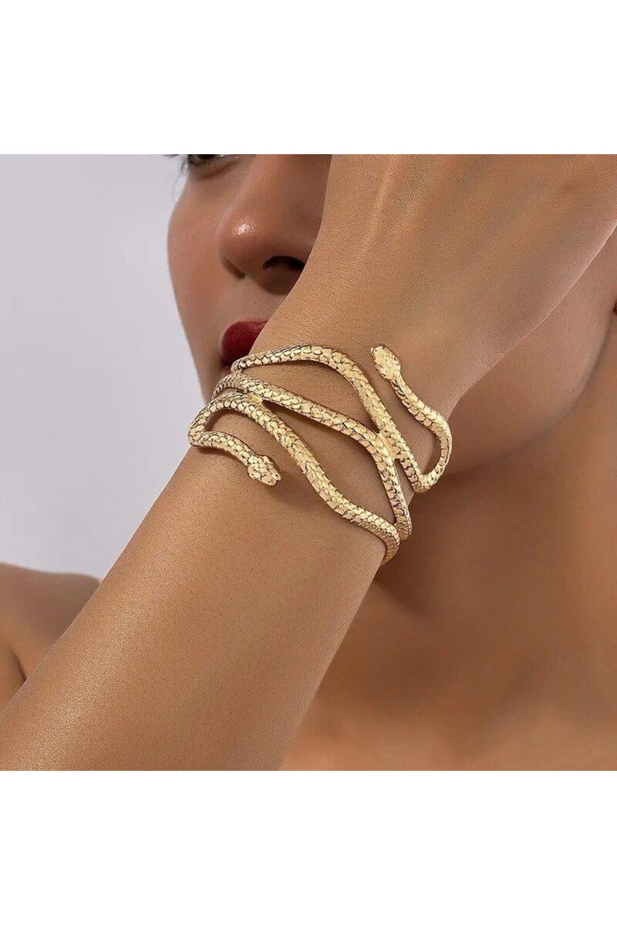 Pelin Aksesuar Spiral Snake Cuff Bracelet – Gold-Tone