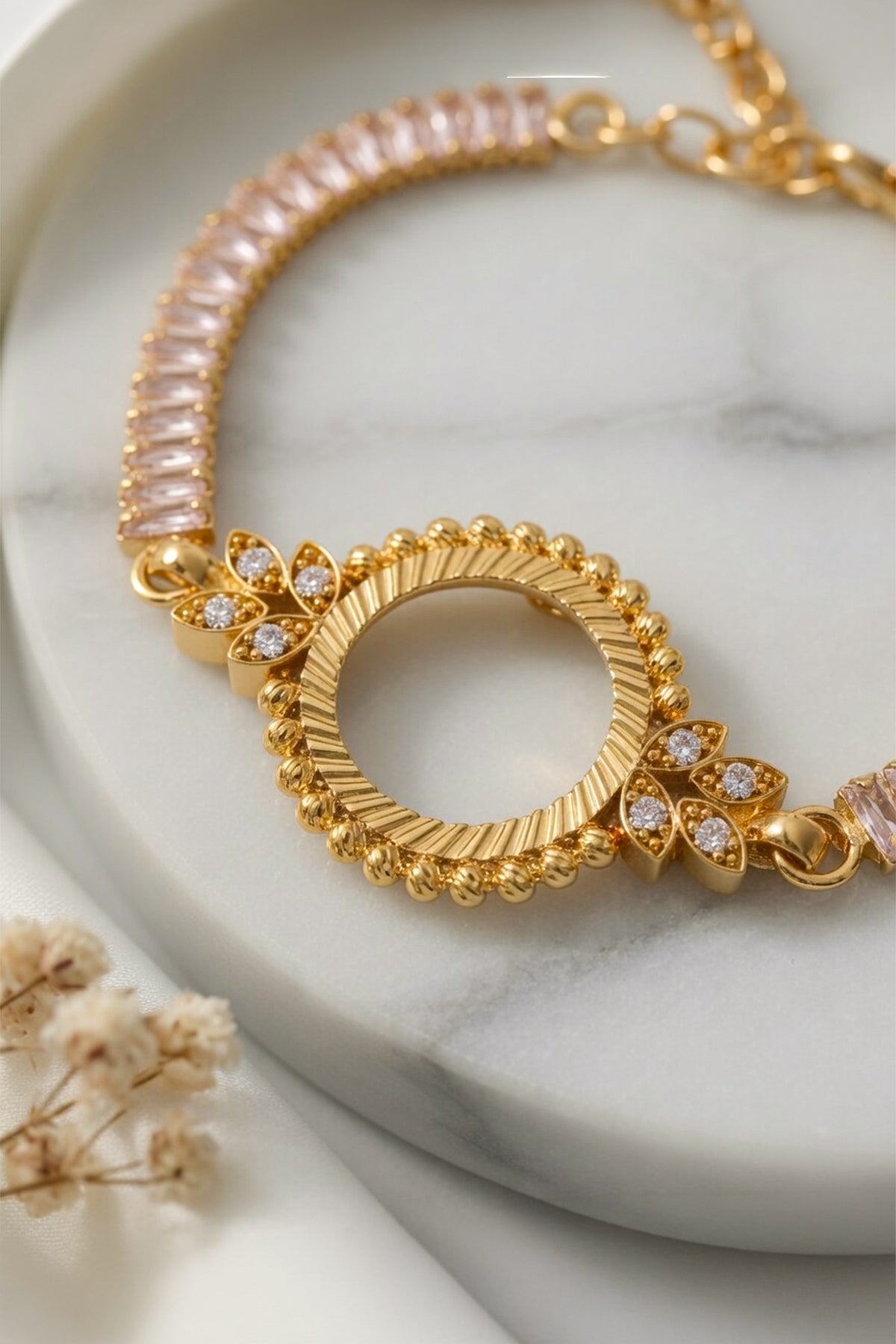 Xtaki Gold-Plated Quarter-Coin Frame Baguette Bracelet