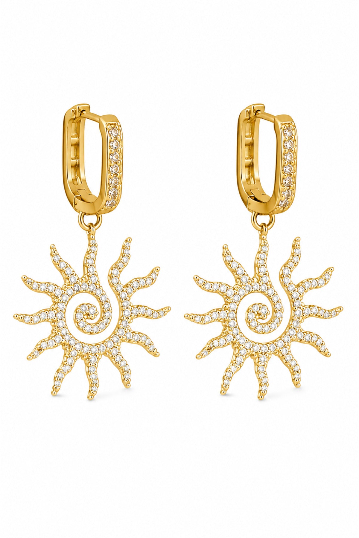 Jack Ferrero Women's Yellow Zircon Spiral Sun Hoop Earrings