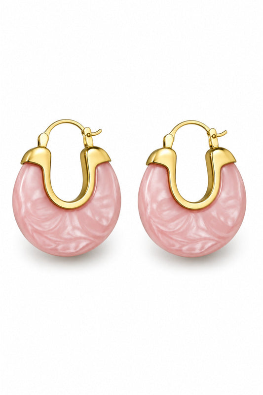 Jack Ferrero Gold-Tone Pink Acrylic Steel Hoop Earrings