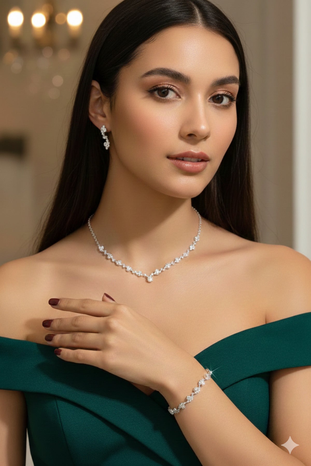Renkada Silver-Tone Zircon Necklace, Earrings & Bracelet Set – 3-Piece