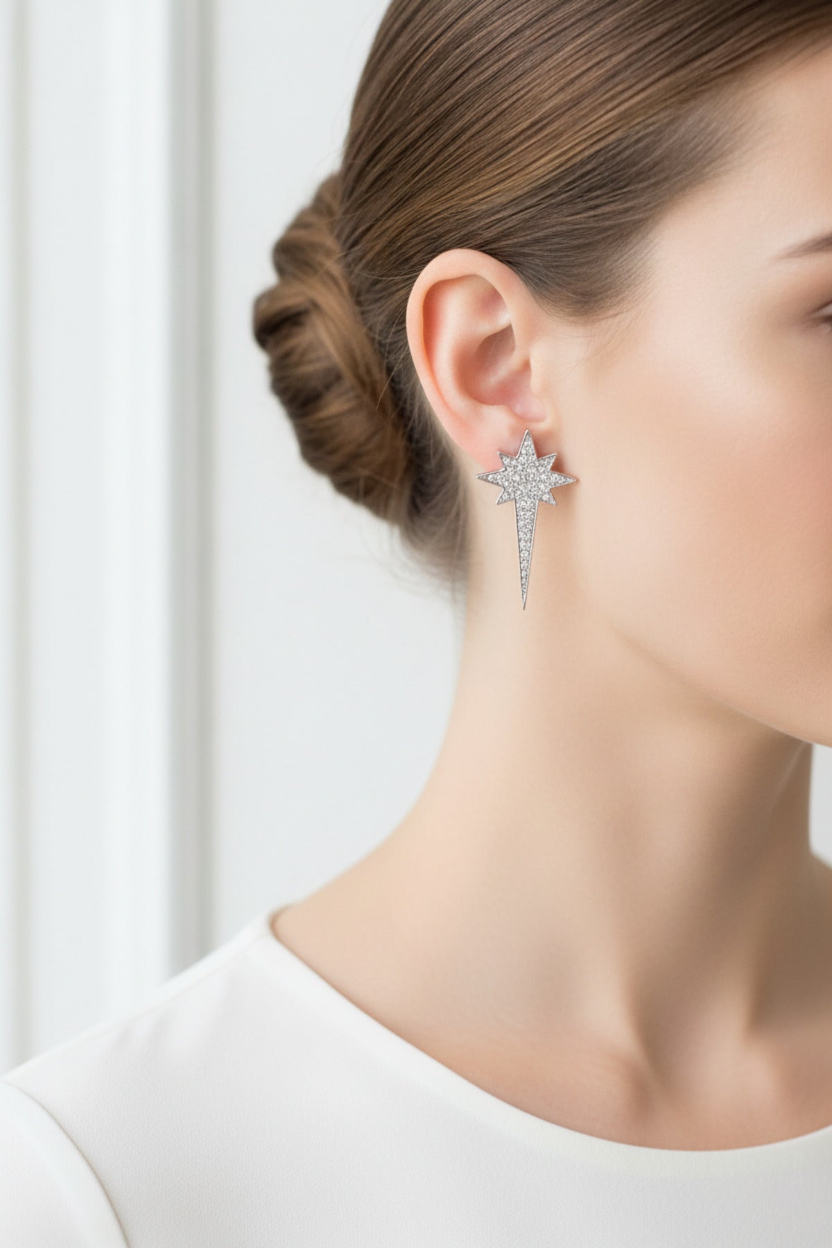 Jack Ferrero Silver-Tone Zircon North Star Earrings