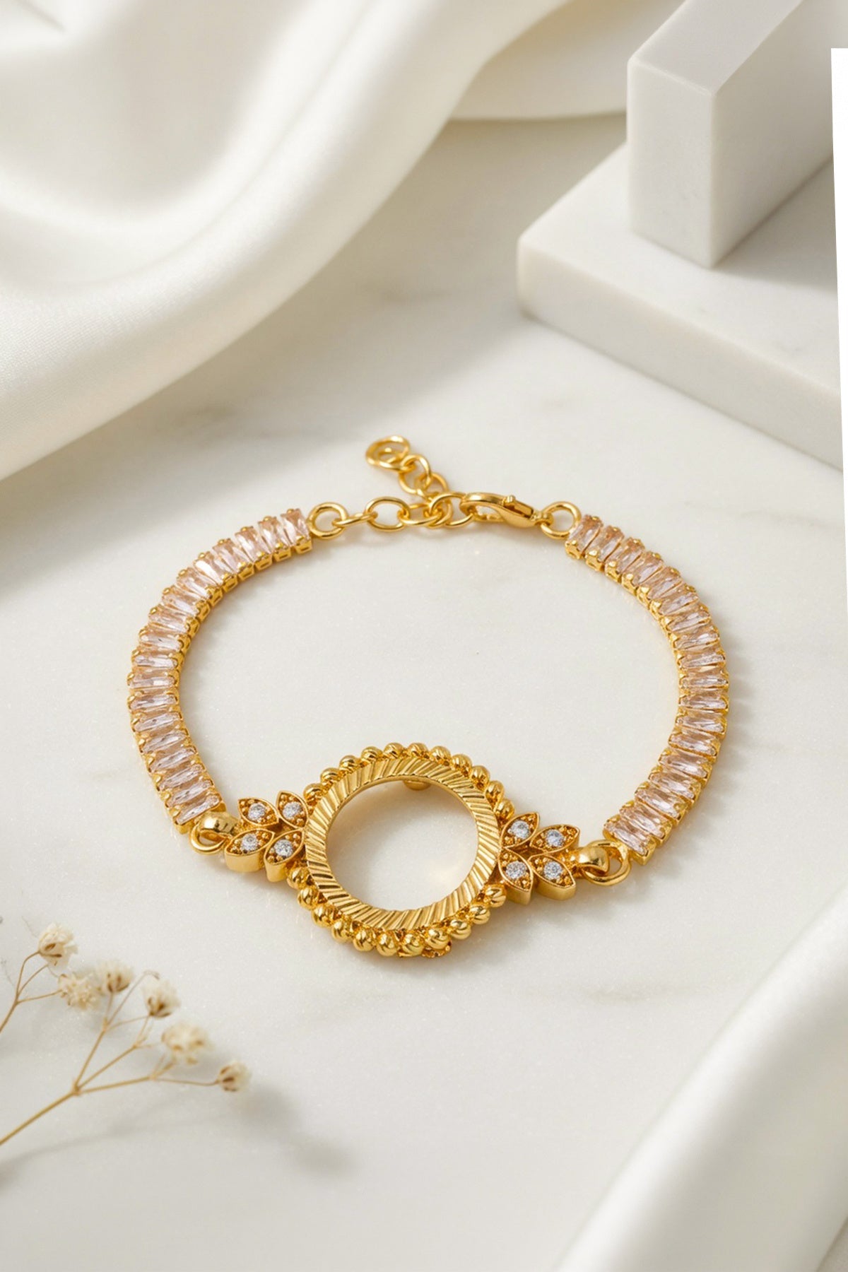 Xtaki Gold-Plated Quarter-Coin Frame Baguette Bracelet