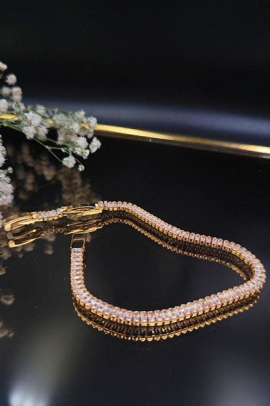 316L Steel Zircon Baguette Tennis Bracelet – Gold-Tone