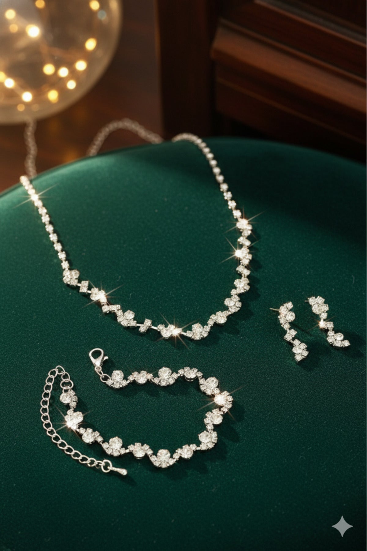 Renkada Silver-Tone Zircon Necklace, Earrings & Bracelet Set – 3-Piece