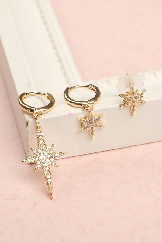 Jack Ferrero Gold-Tone Steel North Star Earring Set – 3-Pair