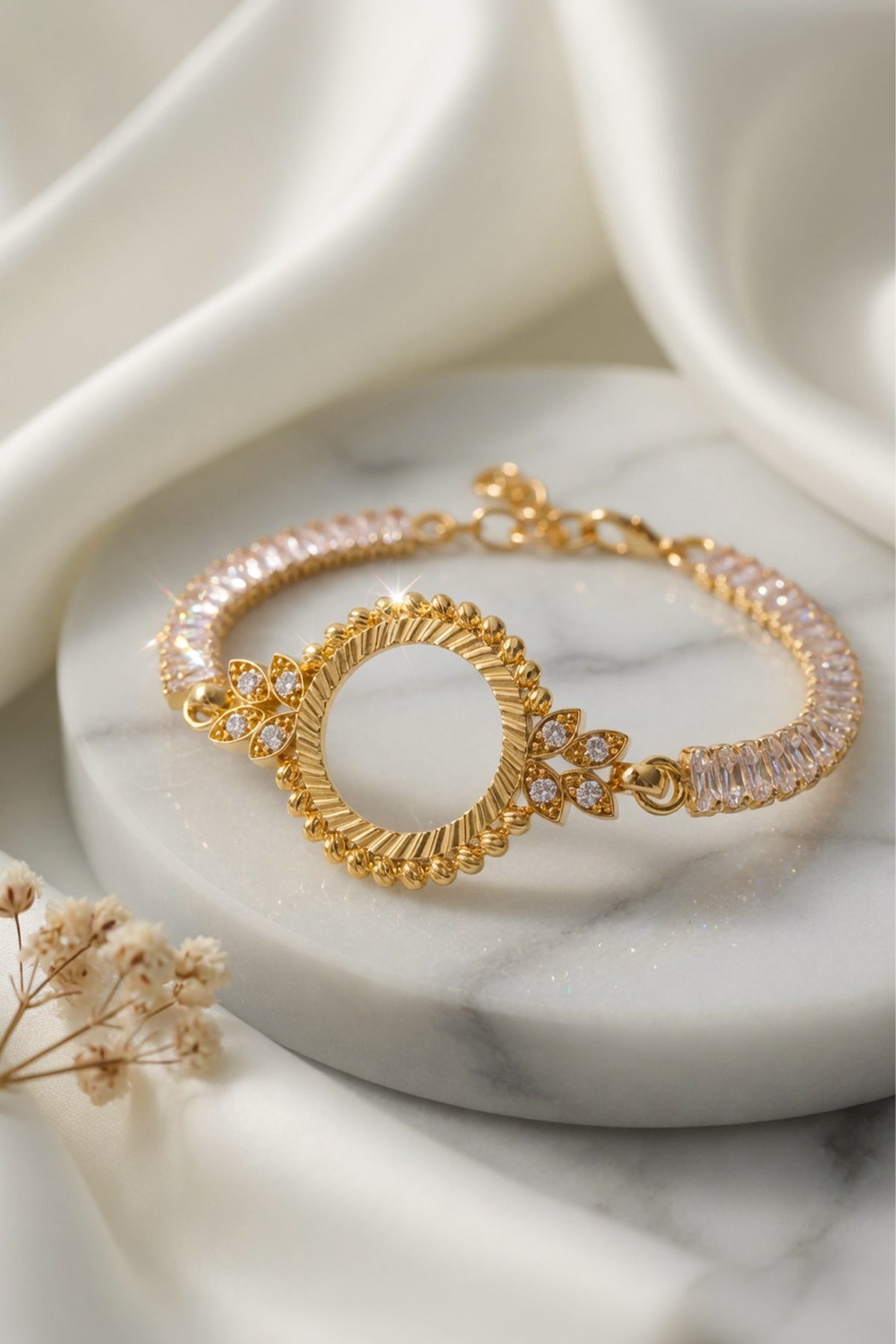 Xtaki Gold-Plated Quarter-Coin Frame Baguette Bracelet